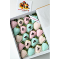 20pcs Pastel Green, Pink & White Chocolate Strawberries Gift Box (Custom Wording)